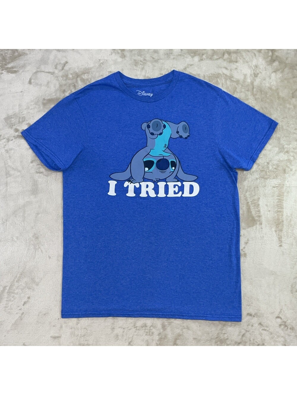 Disney Stitch "I Tried" Graphic Blue T-Shirt Short Sleeve Adult Mens Size M